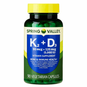 Vitamina K2 + D3 – 90 mcg + 125 mcg – 90 cápsulas – Spring Valley